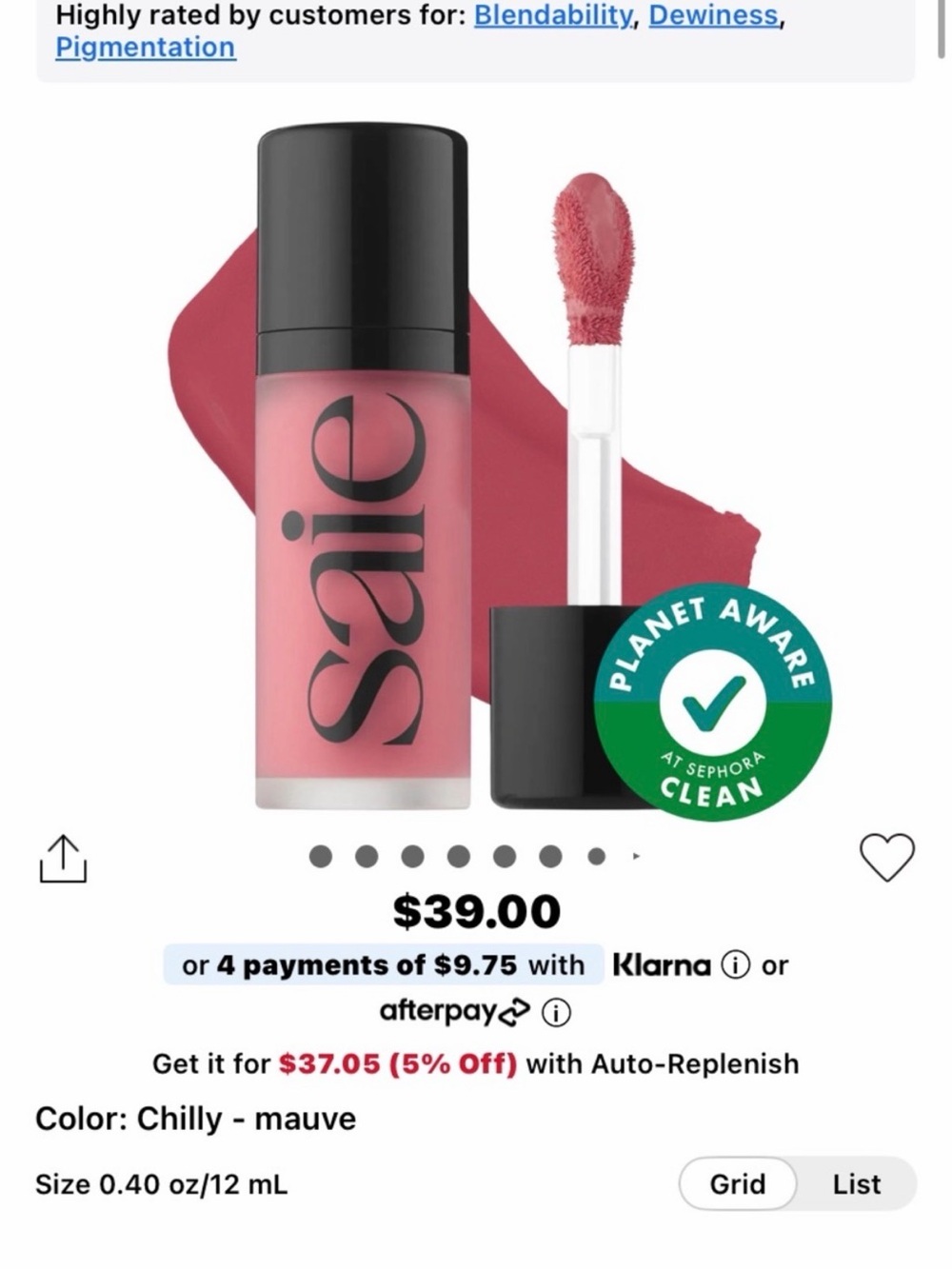 Saie Dewy Tint Lip + Cheek in Chilly Mauve brand new in box